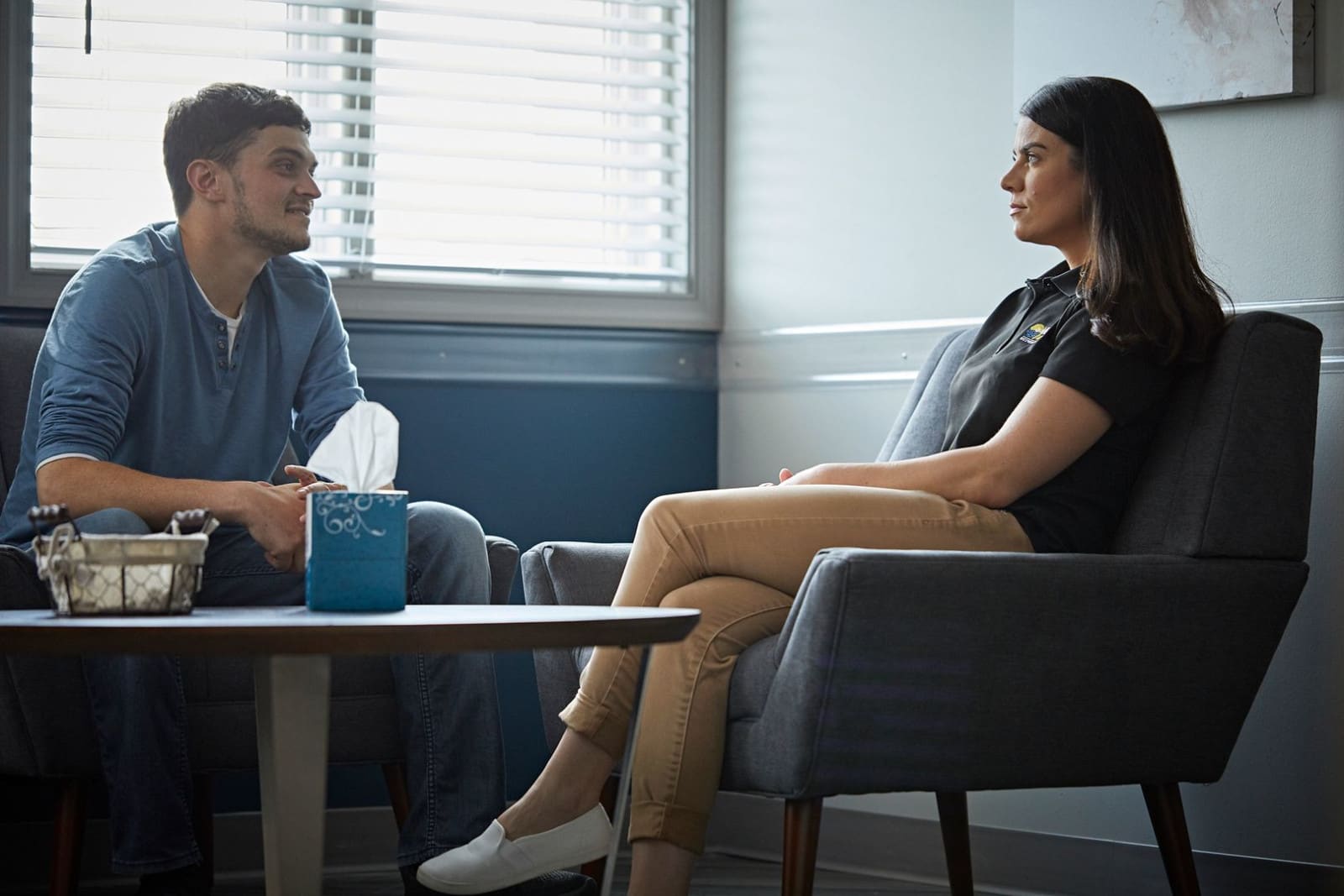 One-on-one counseling session in a private office at Victory Bay's New Jersey detox and treatment center